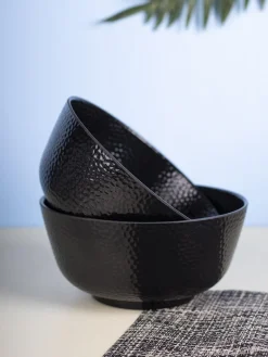 Serving Bowls, Mixing Bowl, Black, Hammered, Melamine, Set of 2