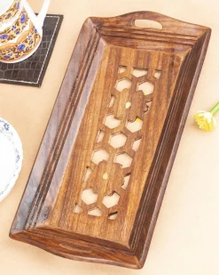 Sheesham Wood Handcrafts Coffee Serving Tray with Handles