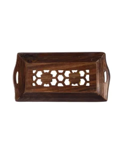 Sheesham Wood Handcrafts Coffee Serving Tray with Handles