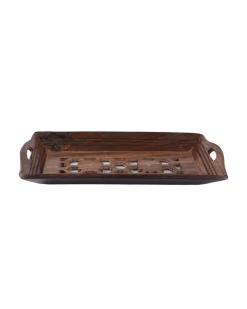 Sheesham Wood Handcrafts Coffee Serving Tray with Handles