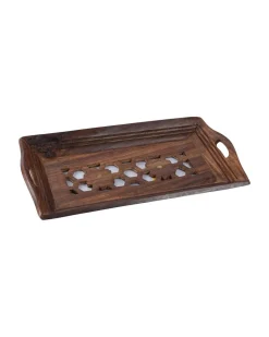 Sheesham Wood Handcrafts Coffee Serving Tray with Handles