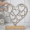 Silver Hearts Sculpture on a Wooden Base