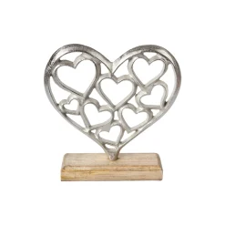 Silver Hearts Sculpture on a Wooden Base
