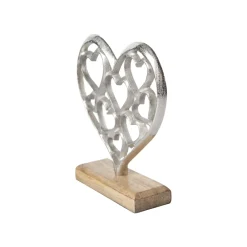 Silver Hearts Sculpture on a Wooden Base