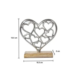 Silver Hearts Sculpture on a Wooden Base