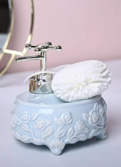Sky Blue Kitchen Dispenser Set with Scrubber - Oval Shape