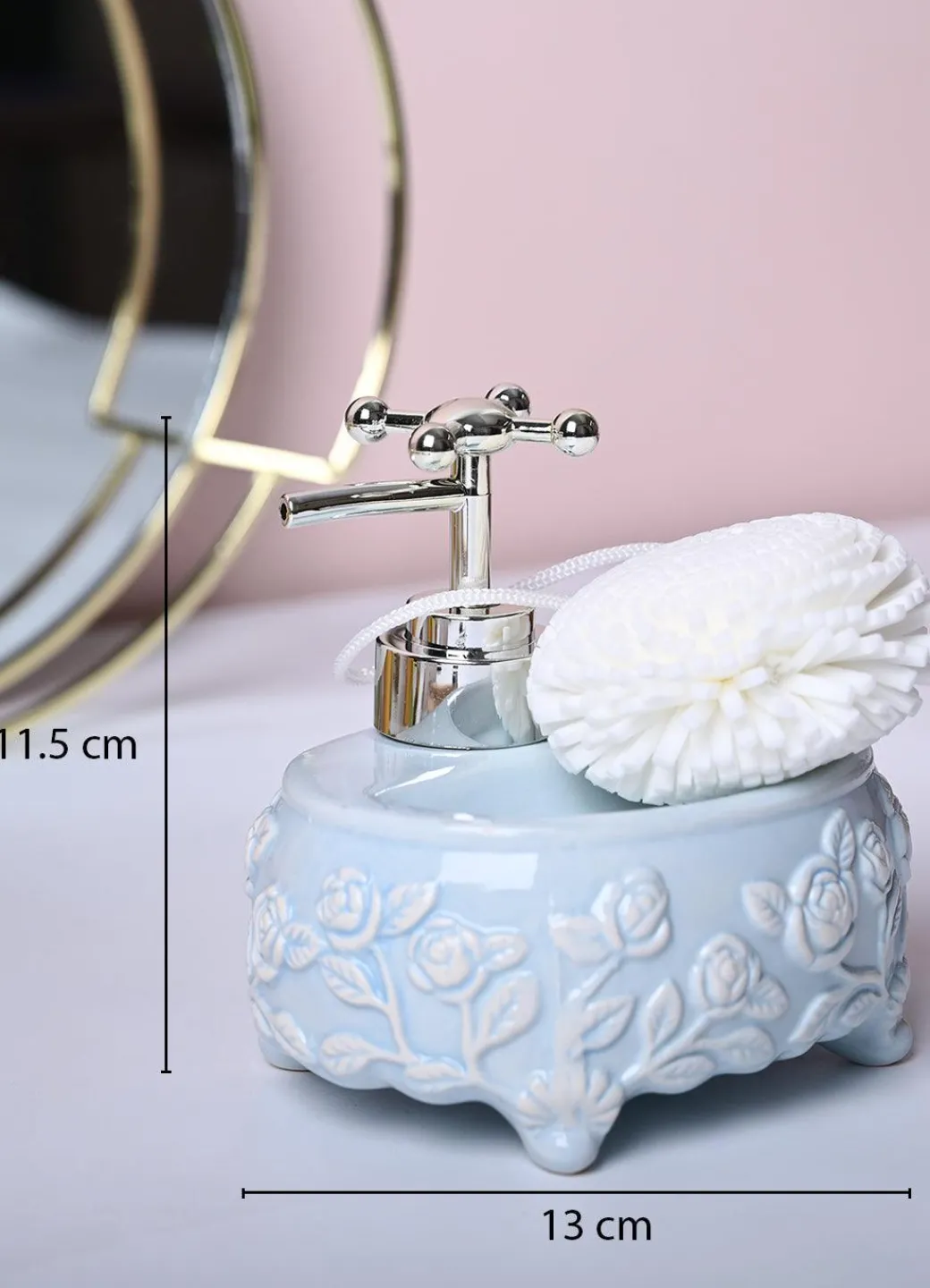 Sky Blue Kitchen Dispenser Set with Scrubber - Oval Shape