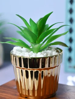 Sleek & Sophisticated - Stripe Design Faux Plant with Ceramic Pot