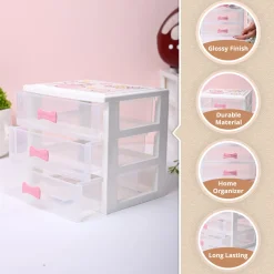 Small Desk 3-Layer Drawer, Love Cat Print