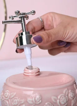 Soft Pink Kitchen Dispenser Set with Scrubber - Oval Shape