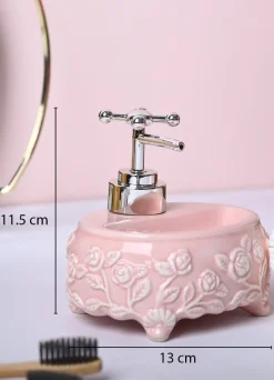 Soft Pink Kitchen Dispenser Set with Scrubber - Oval Shape