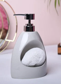 Sophisticated Grey Kitchen Dispenser With Scrubber - Cylindrical Shape