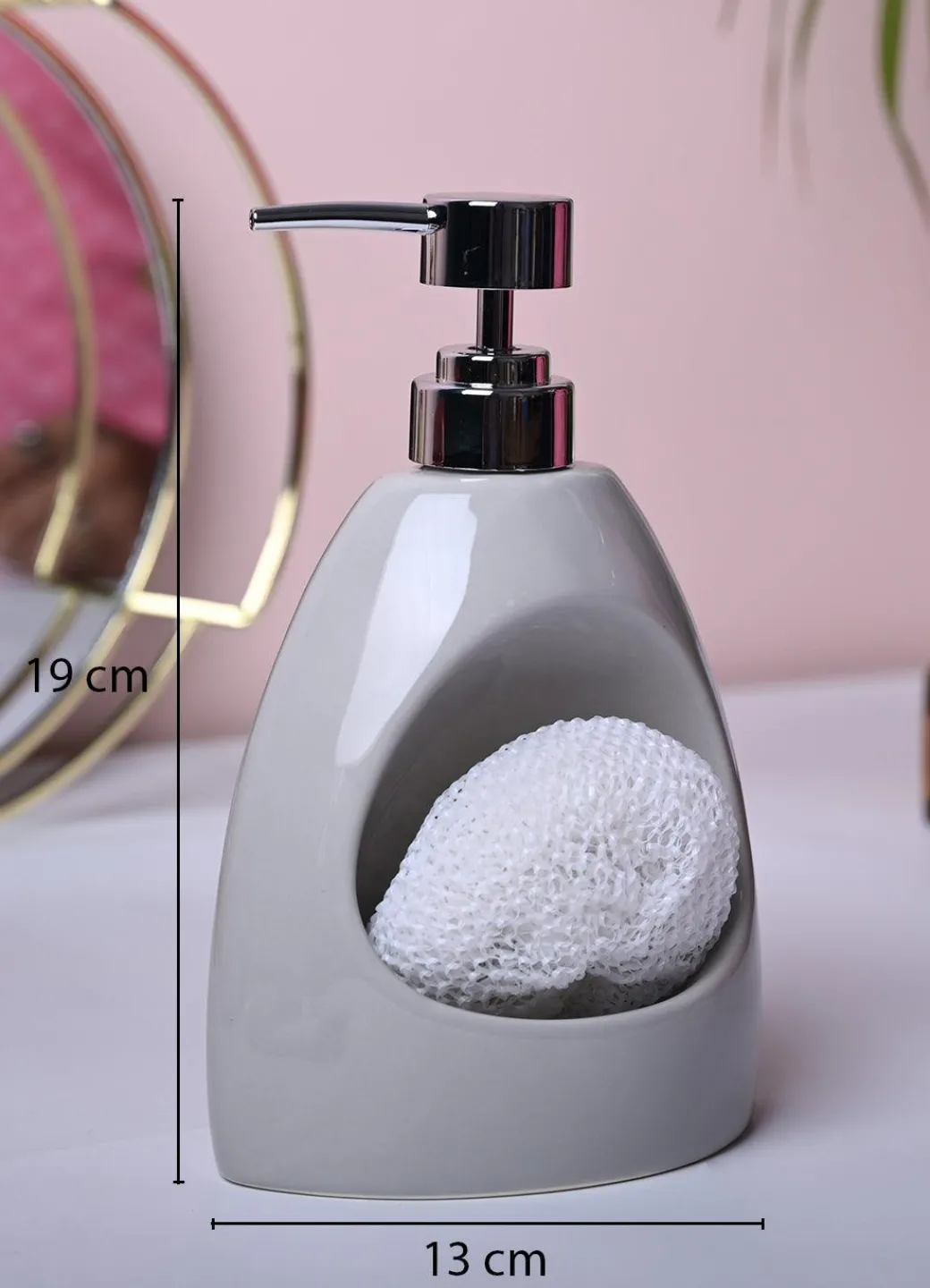 Sophisticated Grey Kitchen Dispenser With Scrubber - Cylindrical Shape