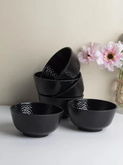 Soup Bowl, Hammered, Melamine, Black, Set of 6