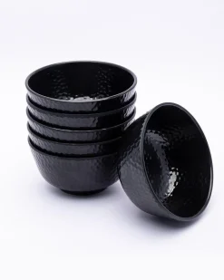 Soup Bowl, Hammered, Melamine, Black, Set of 6