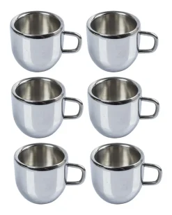 Stainless Steel Solid Tea & Coffee Mugs ( Set Of 6, 100 mL, Silver Colour)