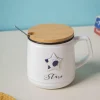 Star Ceramic Coffee Mug With Lid - 350 ml, Stirring Spoon