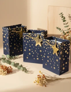 Starry Gift Bag, Large, Navy Blue, Paper, Set of 3