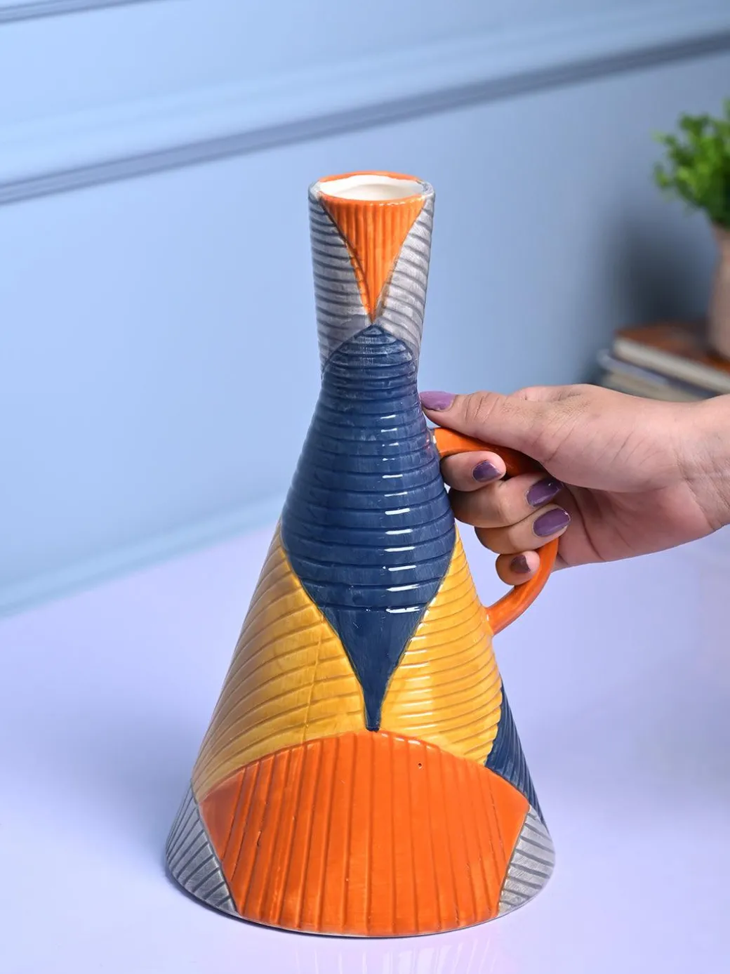 Striped Sophistication - Multi-Color Asymmetrical Vase