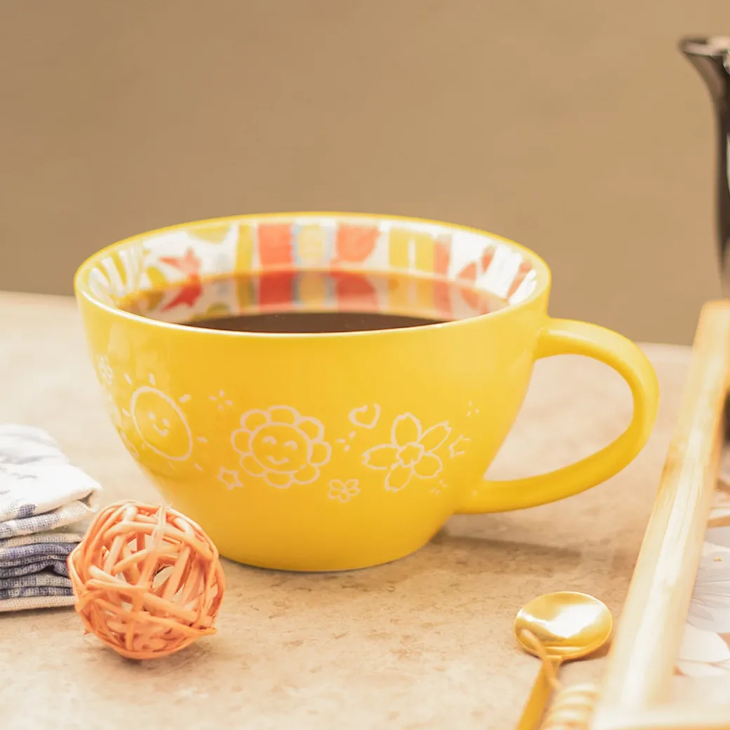 Stylish Ceramic Cup - Yellow, 400ml