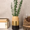 Stylish Ceramic Flower Holder Vase - Wooden, White & Golden