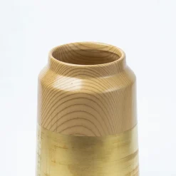 Stylish Ceramic Flower Holder Vase - Wooden, White & Golden