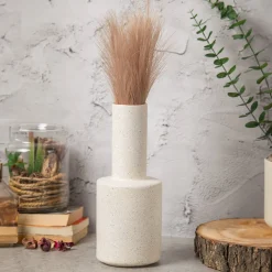 Stylish Flower Holder Vase - Off White, Stone Finish