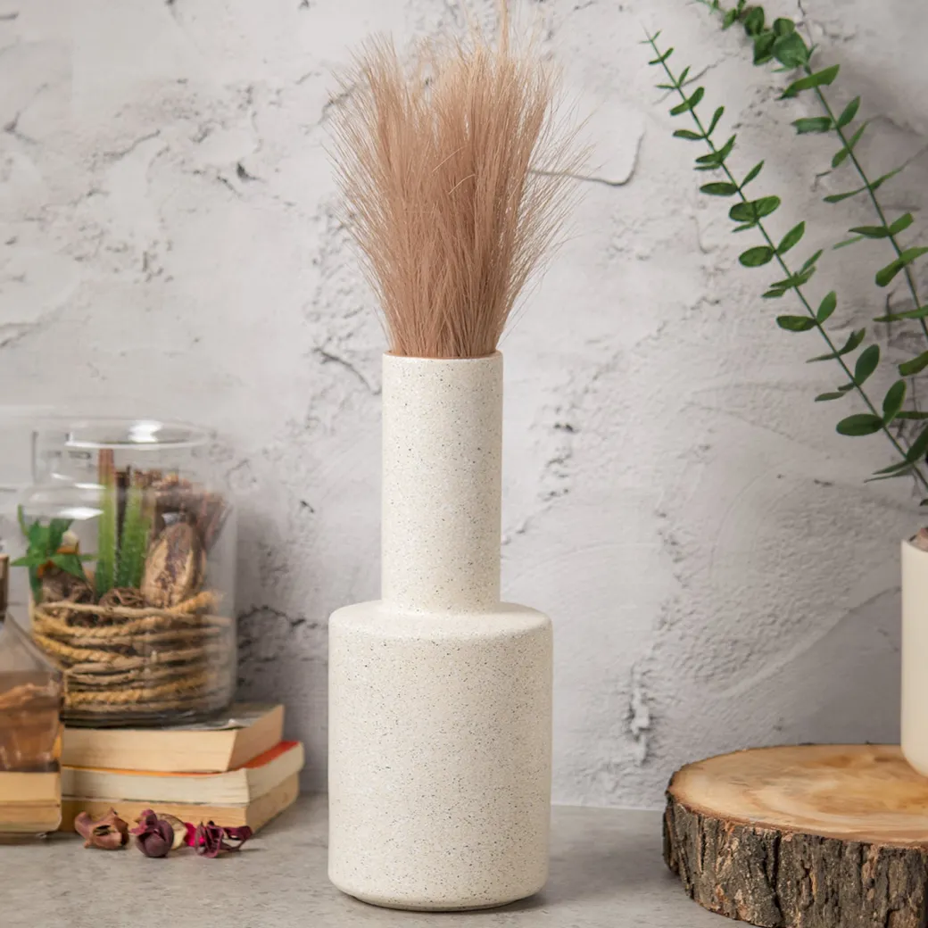 Stylish Flower Holder Vase - Off White, Stone Finish
