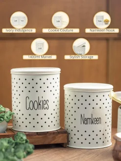 Stylish Ivory Cookie & Namkeen Jar (Each 1400 Ml)
