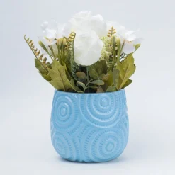 Stylish Off White Artificial Flower With Pot - 11.5 X 11.5 X 24Cm