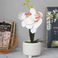 Stylish White Artificial Flowers With Pot - 10 X 10 X 34Cm