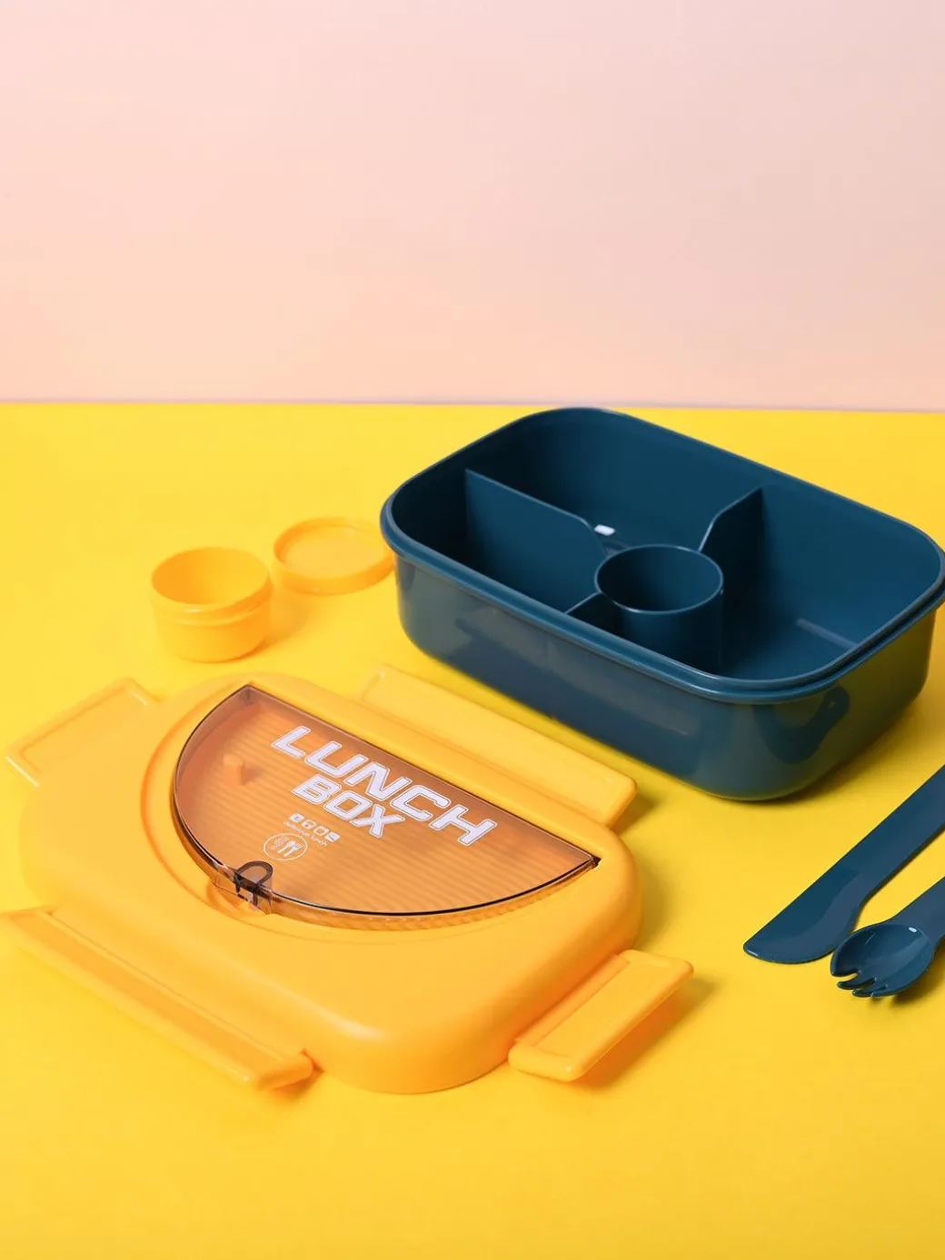 Sunny Yellow Lunch Set: 1 Spoon, 1 Fork & 1 Box