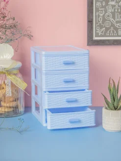 Table Drawer, Modern Design, 4 Layer Drawer, Blue, Plastic