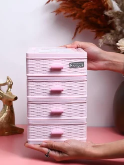 Table Drawer, Modern Design, 4 Layer Drawer, Pink, Plastic