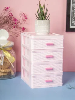 Table Drawer, Modern Design, 4 Layer Drawer, Pink, Plastic