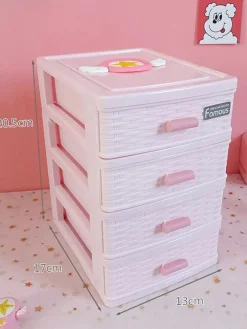 Table Drawer, Modern Design, 4 Layer Drawer, Pink, Plastic