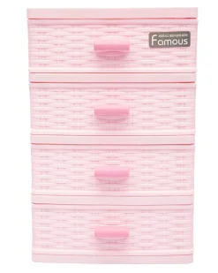 Table Drawer, Modern Design, 4 Layer Drawer, Pink, Plastic