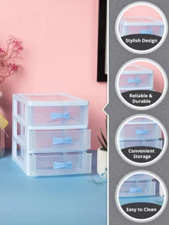 Table Drawer, Modern Design, 3 Layer Drawer, Blue, Plastic