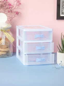 Table Drawer, Modern Design, 3 Layer Drawer, Blue, Plastic