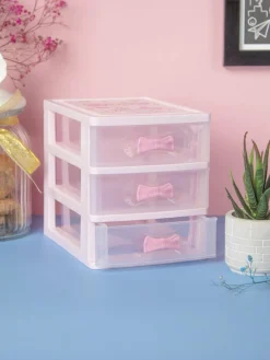 Table Drawer, Modern Design, 3 Layer Drawer, Pink, Plastic