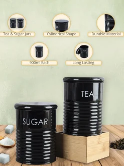 Tea & Sugar Jar - Set Of 2 (Black, Each 900 mL)