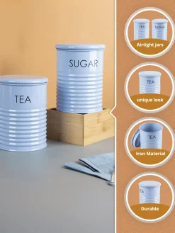 Tea & Sugar Jar - Set Of 2 (Blue, Each 900 mL)