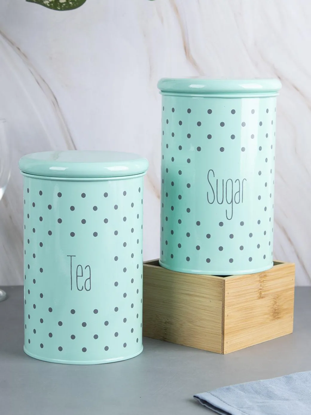 Tea & Sugar Jar - Set Of 2 (Green, Each 900 mL)