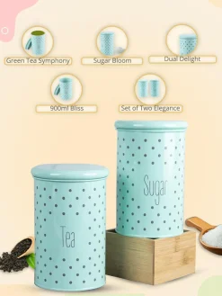 Tea & Sugar Jar - Set Of 2 (Green, Each 900 mL)