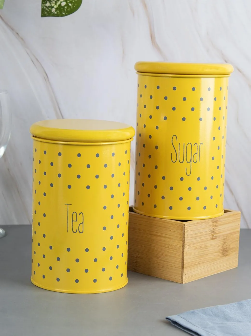 Tea & Sugar Jar - Set Of 2 (Yellow, Each 900 mL)