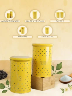 Tea & Sugar Jar - Set Of 2 (Yellow, Each 900 mL)