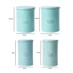 Tea & Sugar Jar (Each 900 Ml) + Cookie & Namkeen Jar (Each 1700 Ml) - Polka Dot Green, Set Of 4