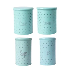 Tea & Sugar Jar (Each 900 Ml) + Cookie & Namkeen Jar (Each 1700 Ml) - Polka Dot Green, Set Of 4