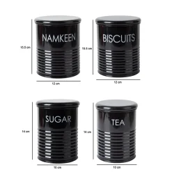 Tea & Sugar Jar (Each 900 Ml) + Biscuits & Namkeen Jar (Each 1700 Ml) - Black, Set Of 4
