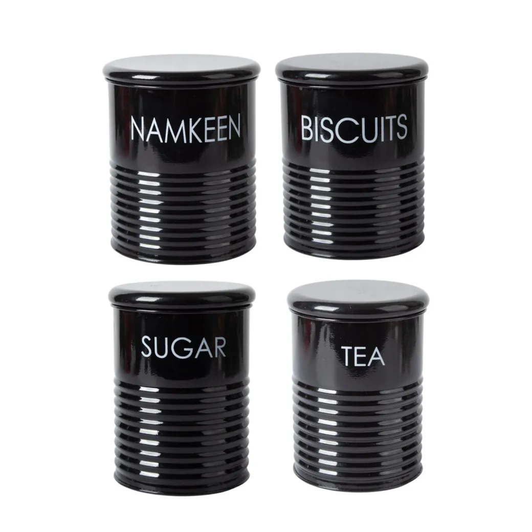 Tea & Sugar Jar (Each 900 Ml) + Biscuits & Namkeen Jar (Each 1700 Ml) - Black, Set Of 4